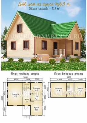 Проект Д40 Дом из бруса с мансардой